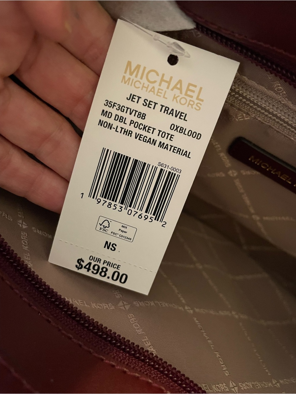 NWT! Michael Kors Jet Set Travel Double Pocket Tote in Oxblood Color - Picture 5 of 10